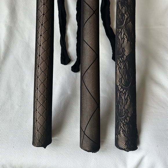 Source Unknown Accessories - 3 pairs of fishnet pantyhose black with different designs Hexagon Flower SZ M-L